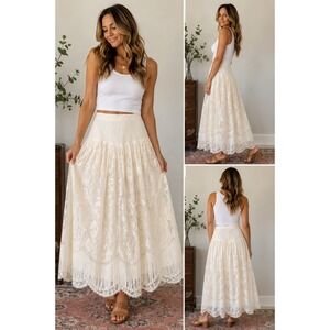 Vintage Bonnie Strauss Ivory Lace Maxi Skirt Victorian Romantic Boho 80s 90s Sz4